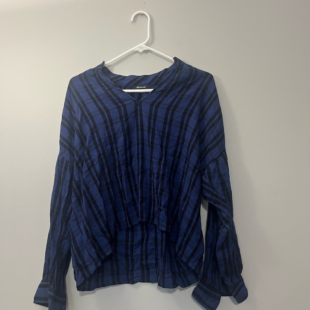 Madewell Navy Checkered Blouse